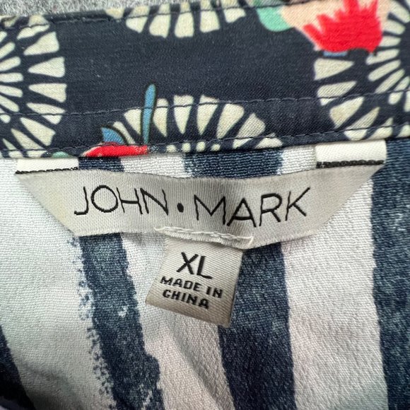 John Mark Womens Mixed Print Boxy Blouse Size XL Blue Red Patchwork Button Down - Picture 11 of 13